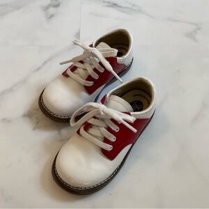 Footmates Classic Two-Tone Leather Saddle Oxford - White/Apple Red - Size 7